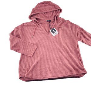 Pink Waffle Knit Hooded Pullover Top 1X Very J Mauve Pink Lightweight Soft